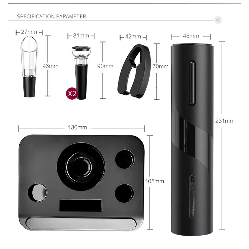 Multifunction Electric Automatic Corkscrew Wine Opener Set Wine stopper, Wine Pourer, Electric Bottle Opener with Storage Base